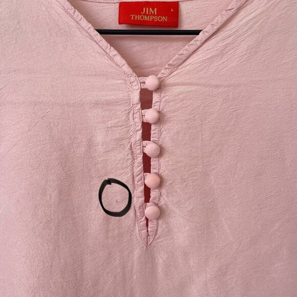 Jim Thompson Top Silk L Pastel Pink Tunic Henley Feminine Minimalist Cottagecore - Picture 5 of 16